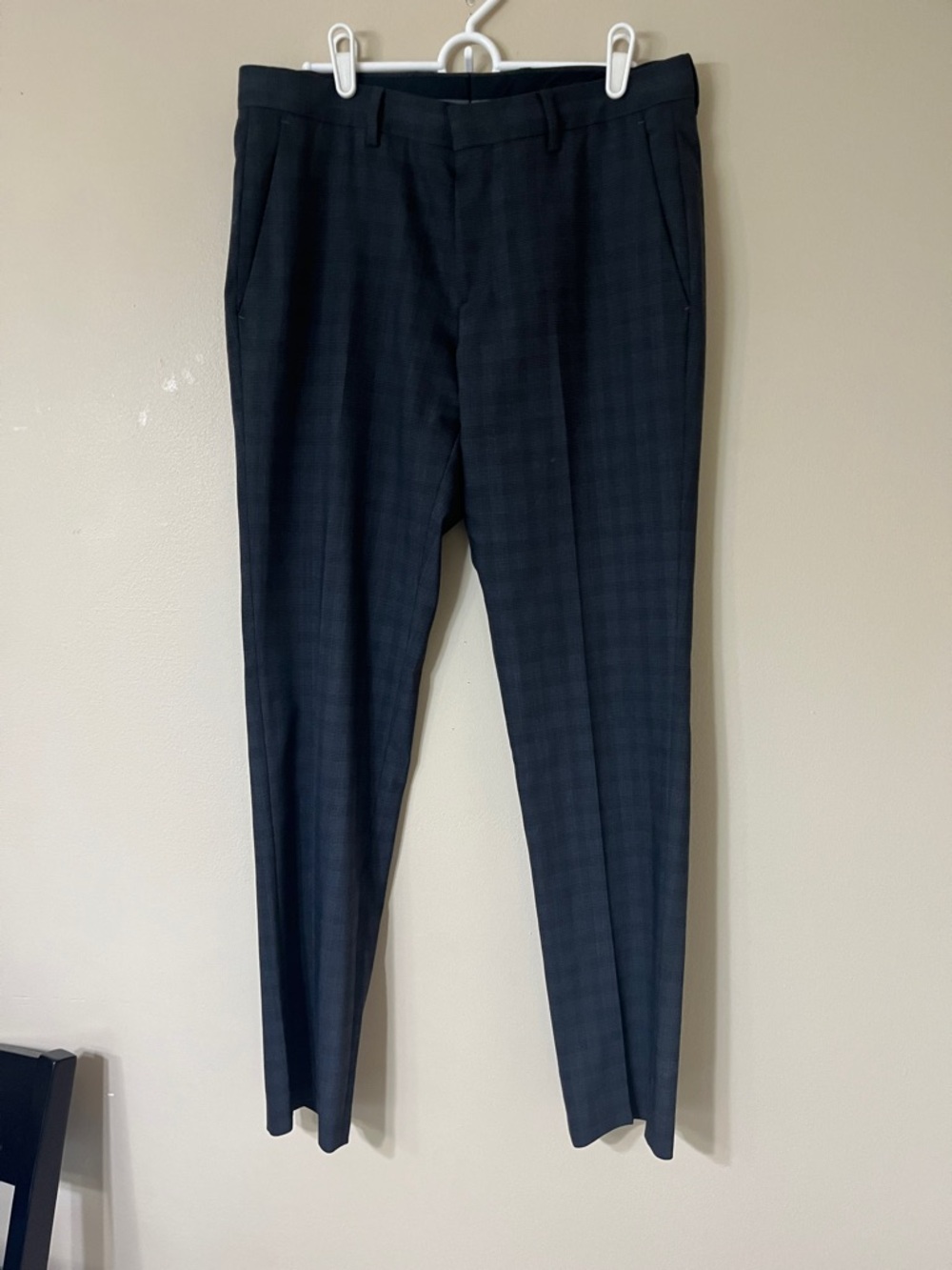Tailored Men's Plaid Dress Pants in Dark Navy